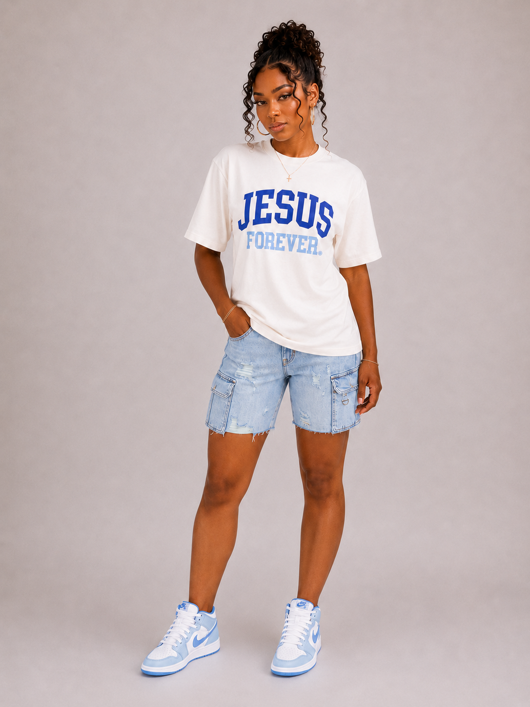 Authentic Oversized Cropped Tee Blue
